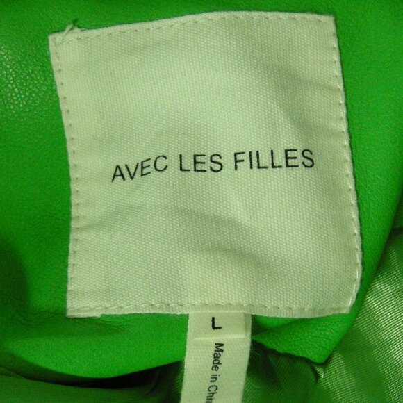Avec Les Filles Moto Jacket Faux Leather Cropped Kelly Green Size Large New NWT - Picture 4 of 5
